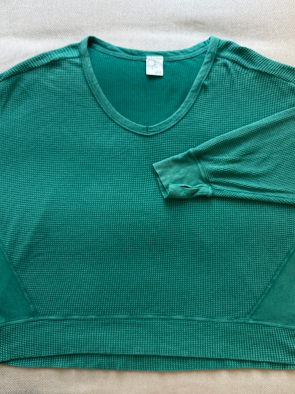 Green Waffle Knit Scoop Neck Top